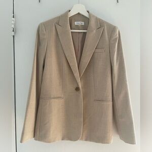 Calvin Klein Tan Beige Light Blazer Suit Jacket with Gold and Brown Buttons